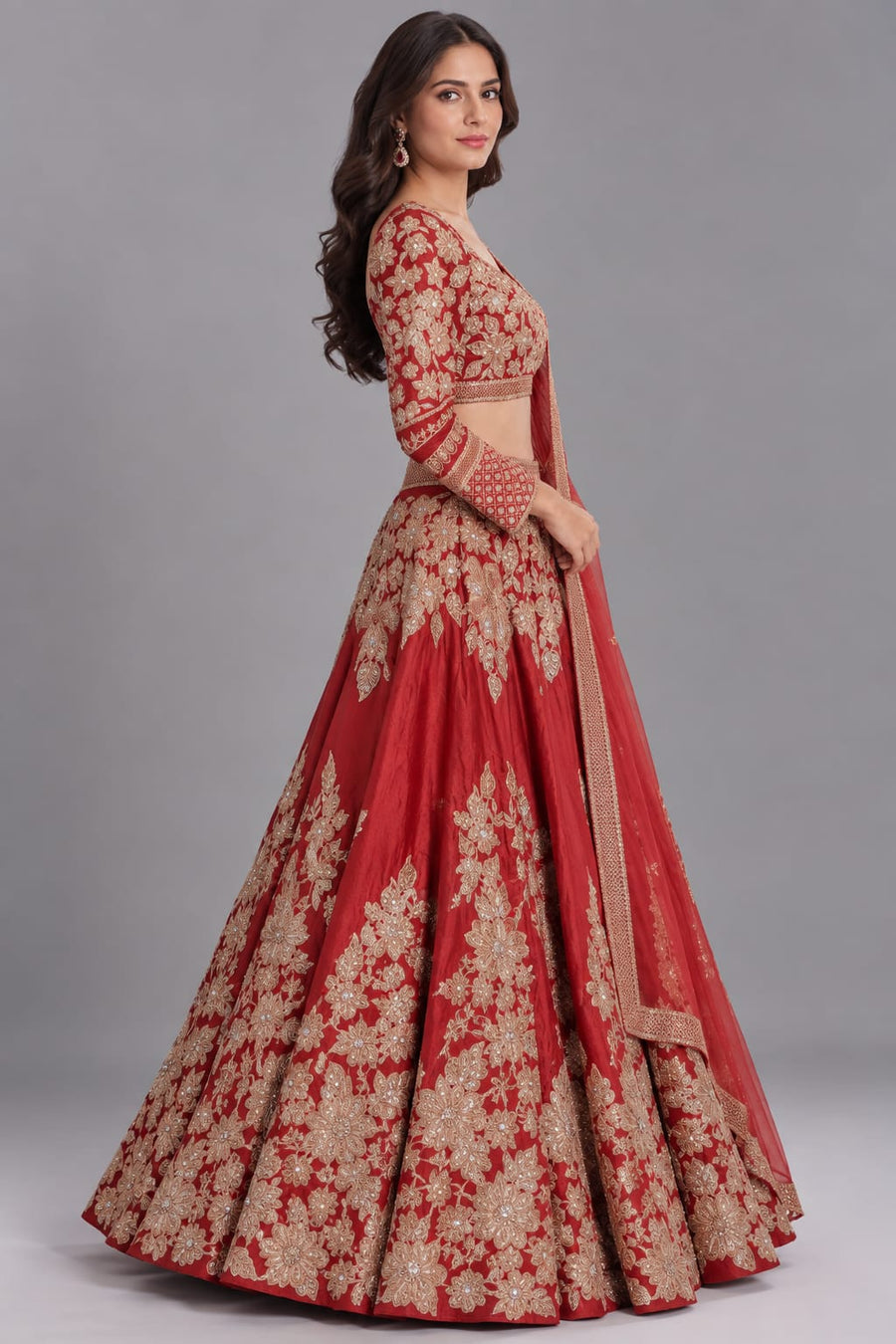 Embroidered Lehenga Set with Heavy Floral Zari Work