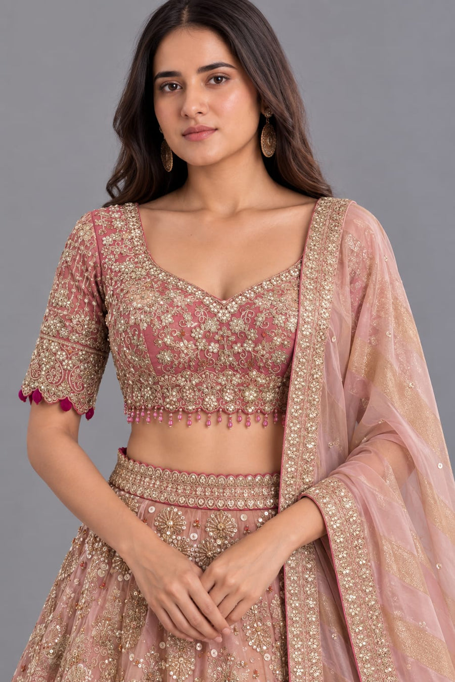 Royal Rani Pink Ombre Embroidered Lehenga Set