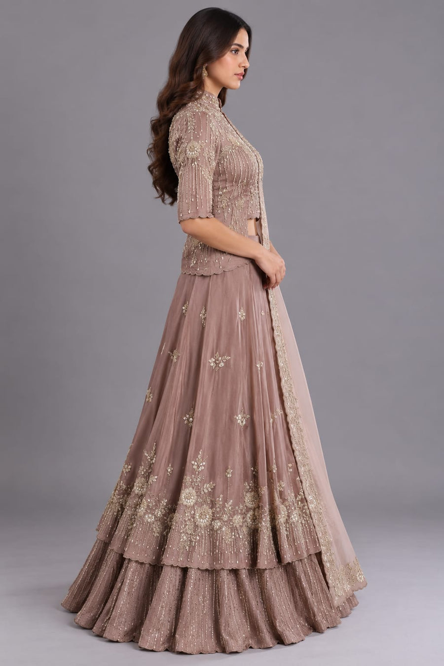 Lavender Embroidered Lehenga Set with Jacket-Style Blouse
