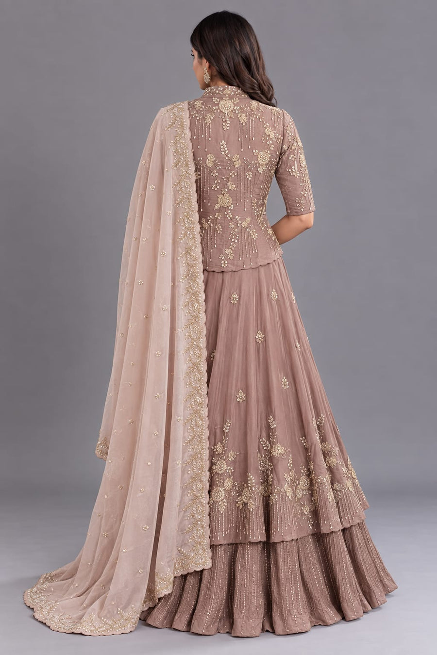 Lavender Embroidered Lehenga Set with Jacket-Style Blouse