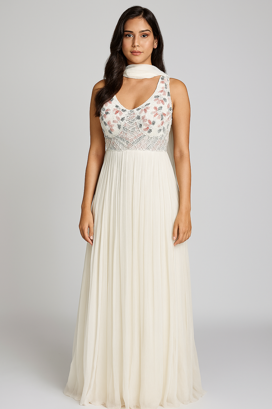 White Anarkali with Dupatta 