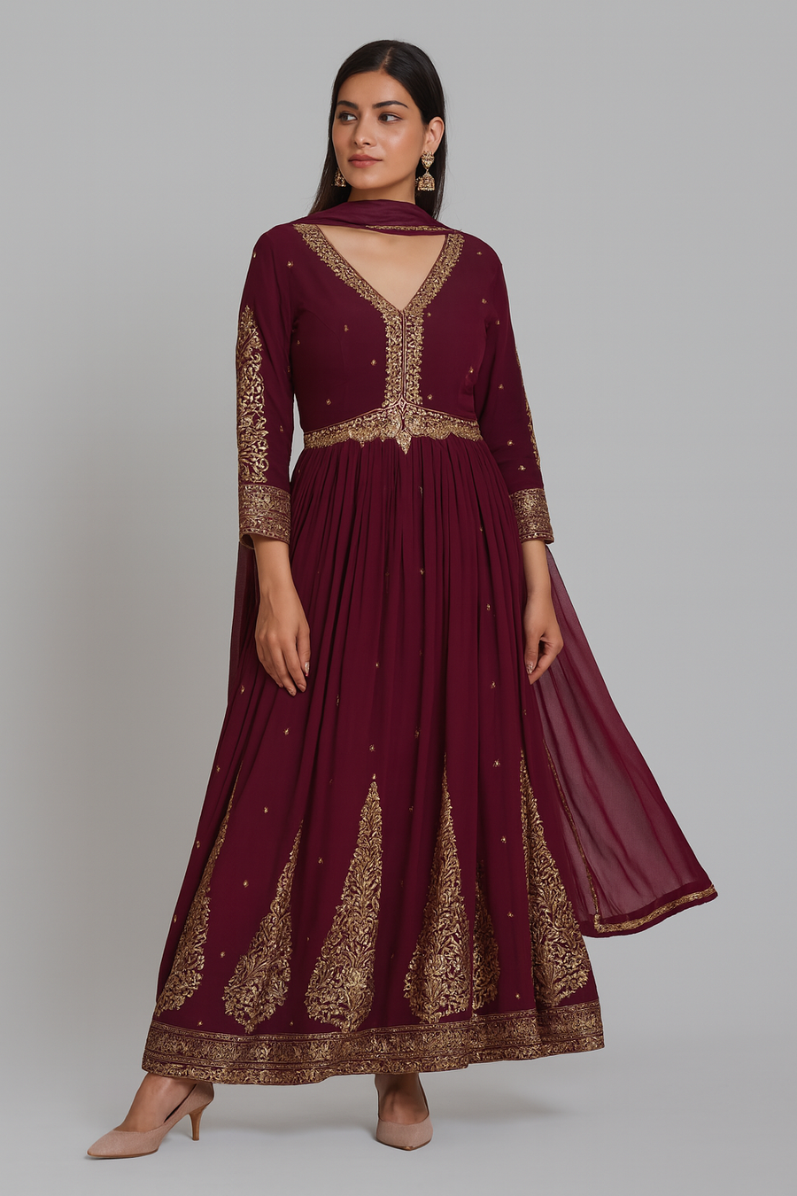 Wine Choli Cut Anarkali with Dupatta profile