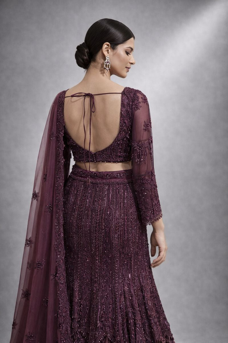 Wine Fish Cut Lehenga 