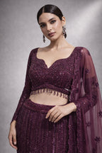 Wine Fish Cut Lehenga 