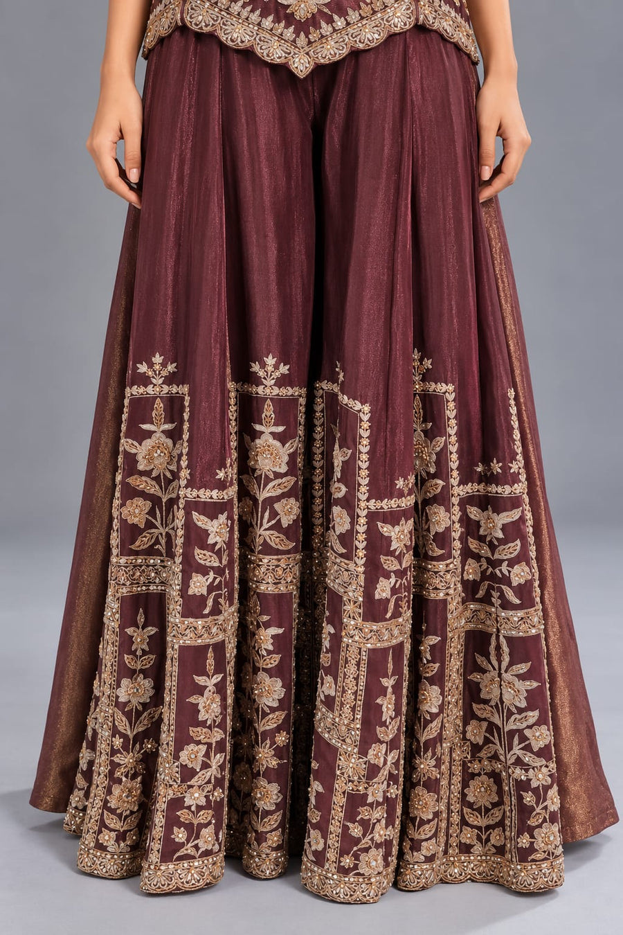 Wine Halter Neck Embroidered Palazzo Set for Women Party Wear
