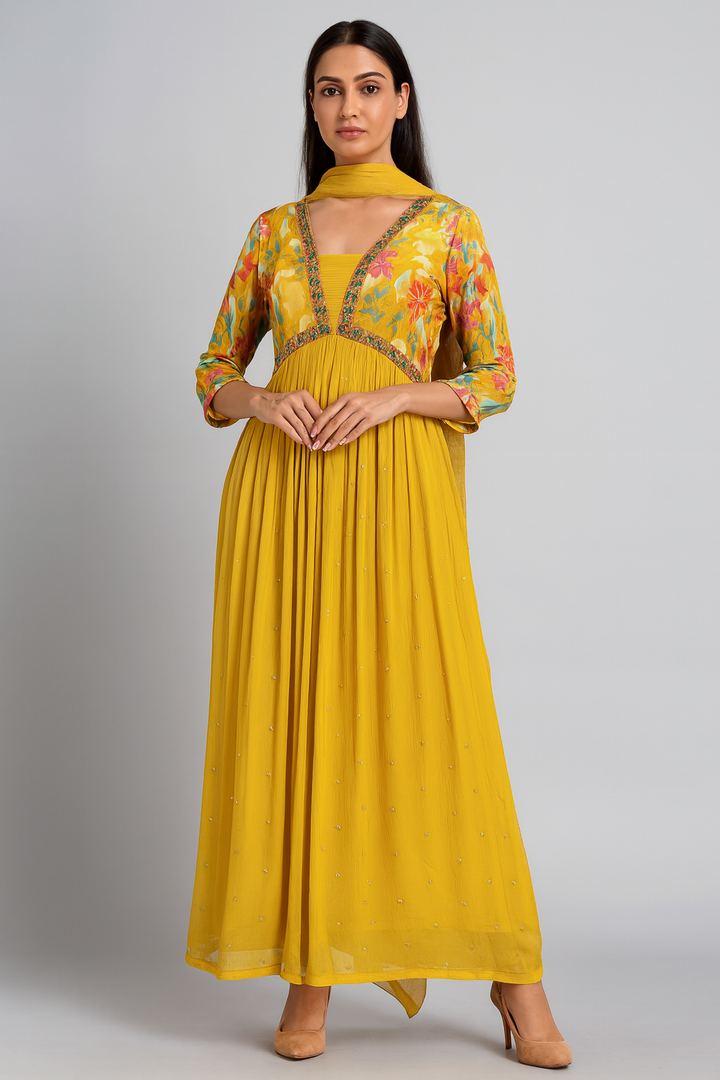 Yellow Alia Cut Anarkali Suit with Dupatta profile 