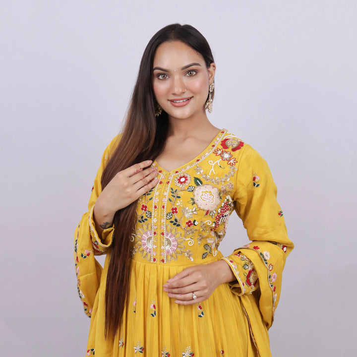 Yellow Anarkali Suit With Dupatta front 