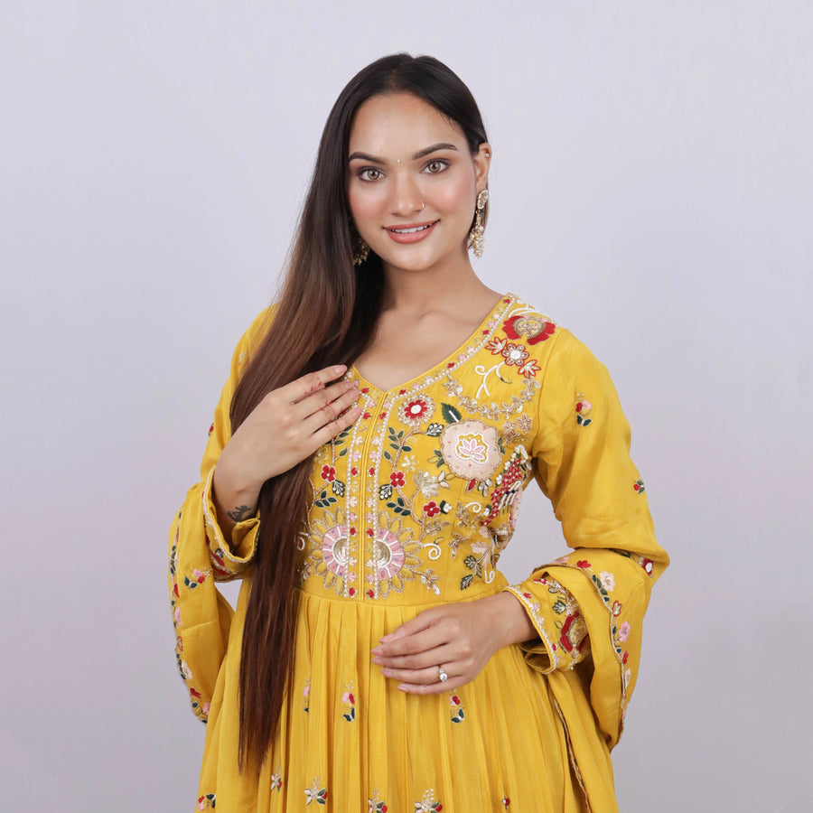 Yellow Anarkali Suit With Dupatta front 