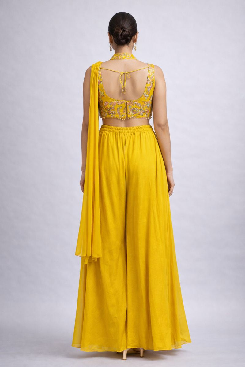 Yellow Crop Top With Sharara 