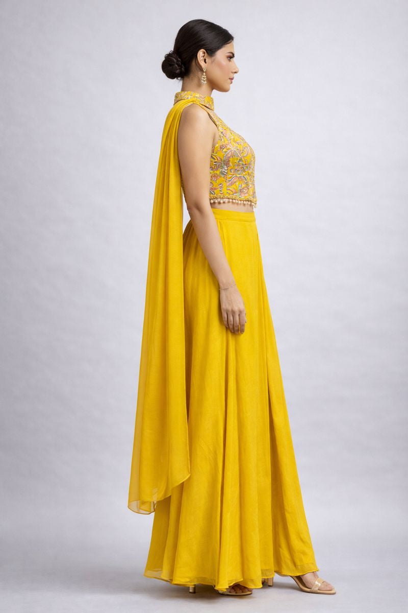 Yellow Crop Top With Sharara 