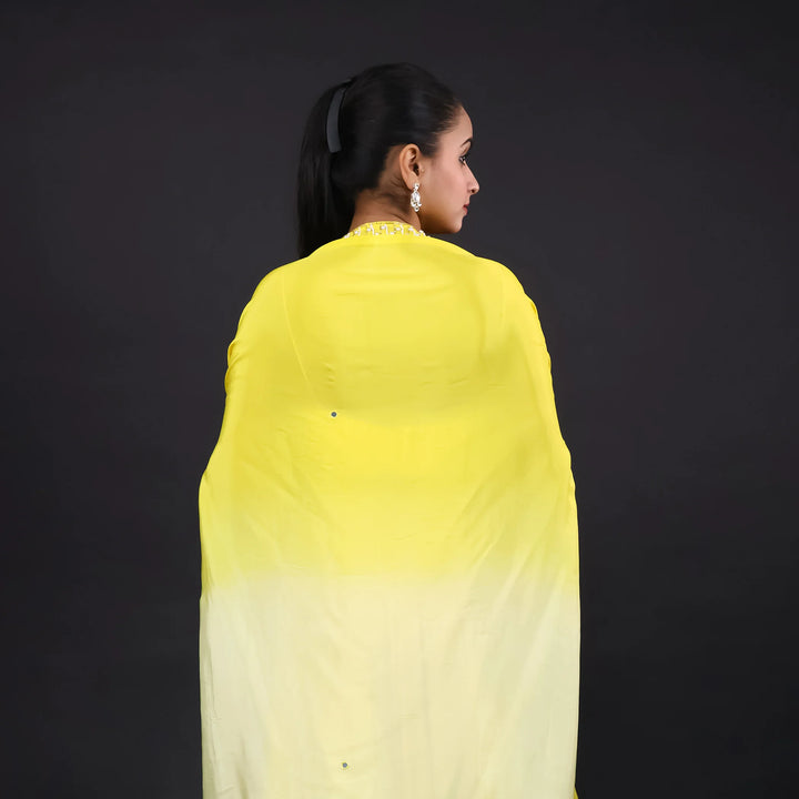 Yellow Ivory Crop Top Skirt with Shrug-Vastrachowk