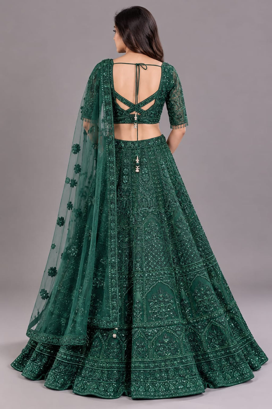 Emerald Green Embellished Designer Lehenga with Net Dupatta