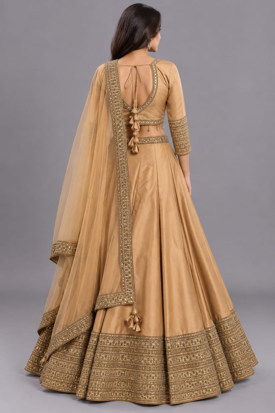 Golden Mirror Work Lehenga Choli with Dupatta | Vastrachowk