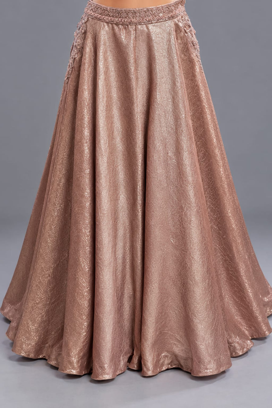 Rose Gold Embellished Halter Neck Lehenga for Women with Dupatta