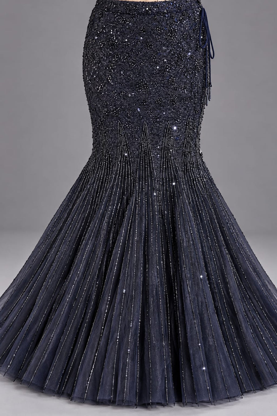 Navy Blue Sequin Fishcut Lehenga with Beaded Cape for Cocktail Parties
