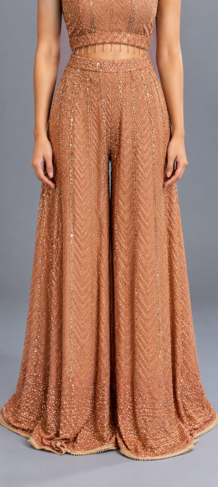 Peach Embroidered Palazzo Set with Sequin & Mirror Work
