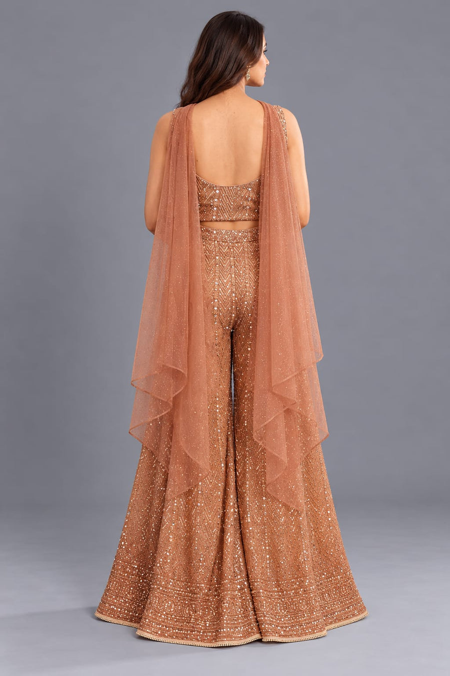 Peach Embroidered Palazzo Set with Sequin & Mirror Work